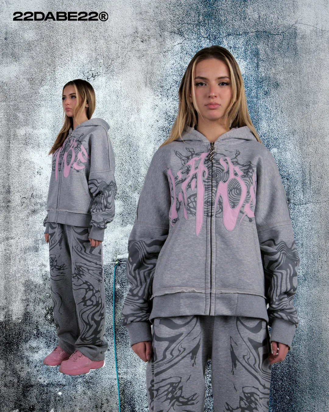 22DABE22 Grey/Pink ZIPPER