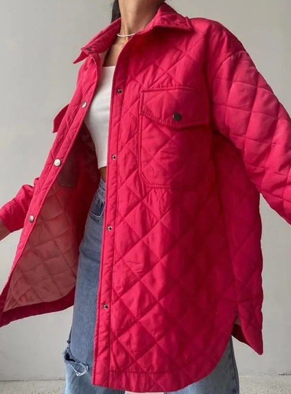 Buckle Lapel Loose Rhombus Cotton-padded Jacket