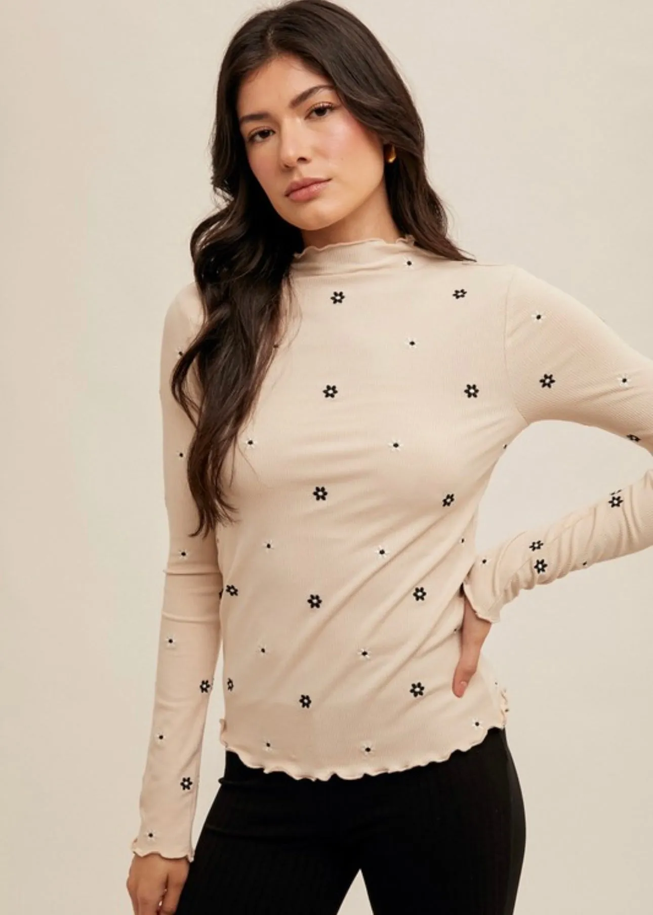 Floral Embroidered Mock Tops - 2 Colors!