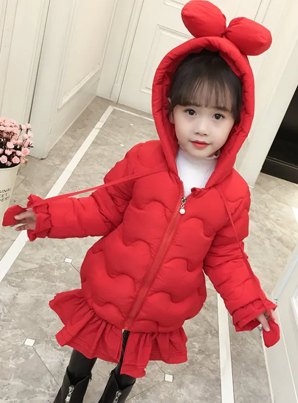 Girl's Cotton Down Bow Padded Jacket