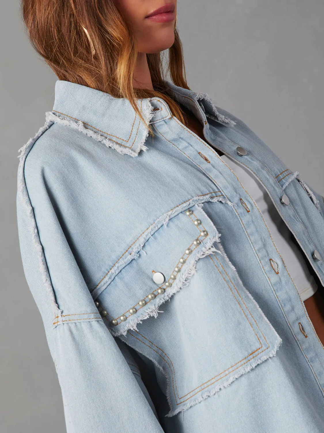 Gladys Button Down Raw Hem Denim Jacket