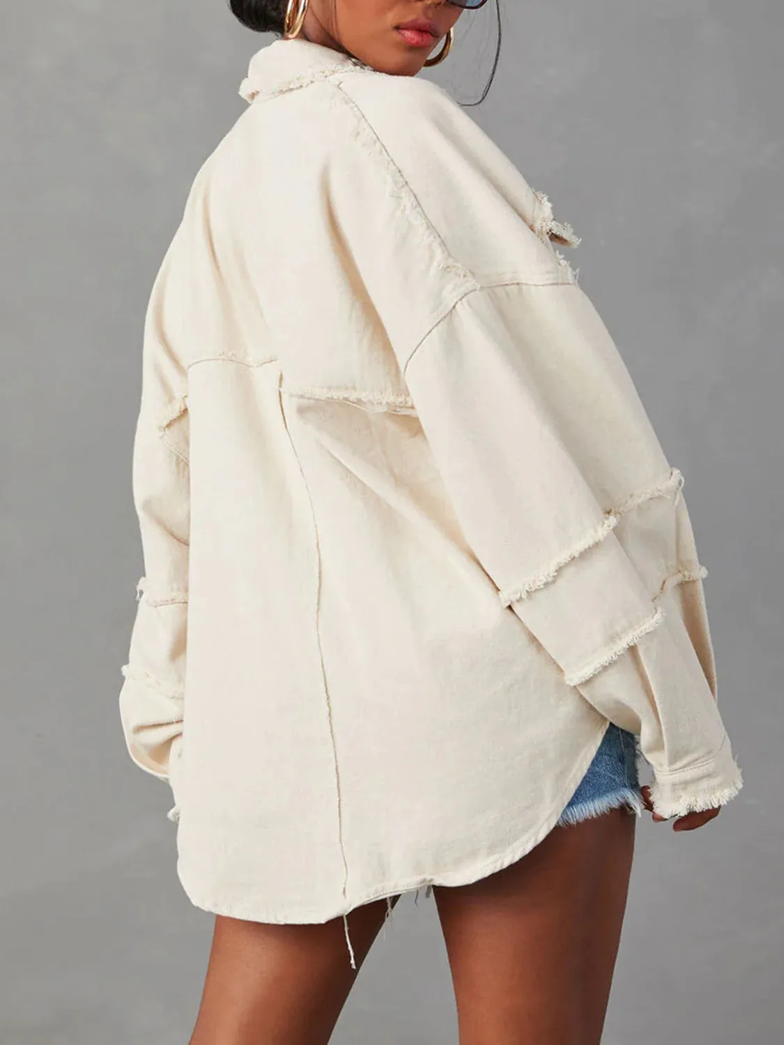 Gladys Button Down Raw Hem Denim Jacket