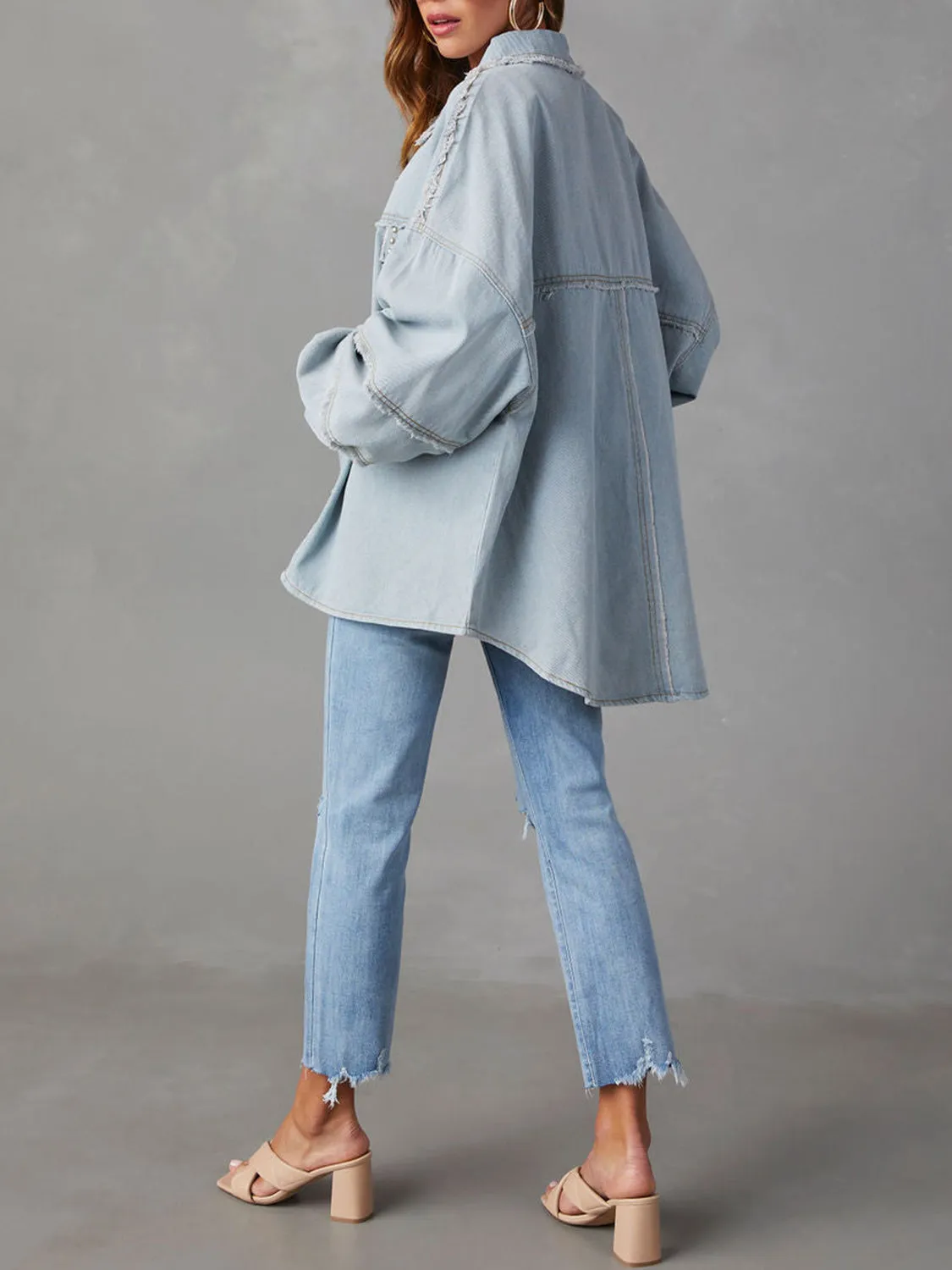 Gladys Button Down Raw Hem Denim Jacket