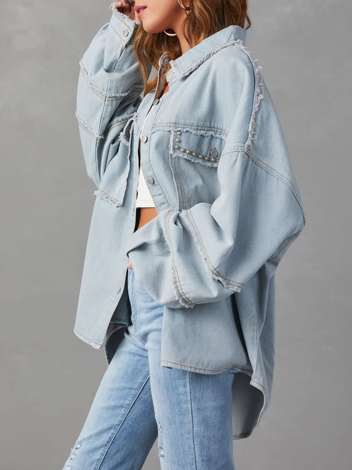 Gladys Button Down Raw Hem Denim Jacket