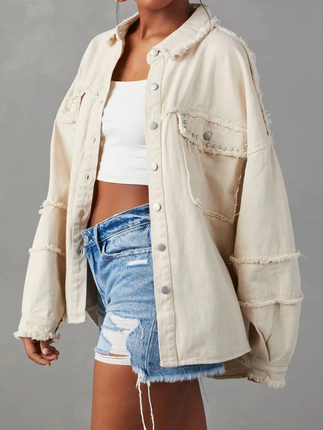 Gladys Button Down Raw Hem Denim Jacket