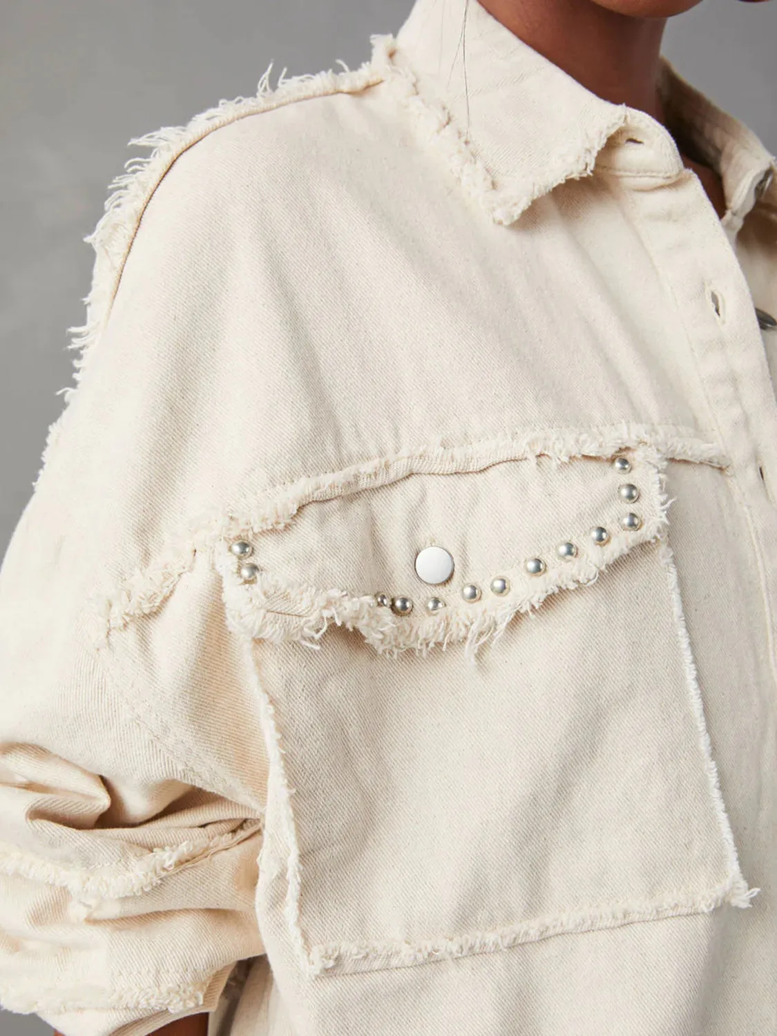 Gladys Button Down Raw Hem Denim Jacket