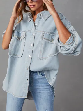 Gladys Button Down Raw Hem Denim Jacket